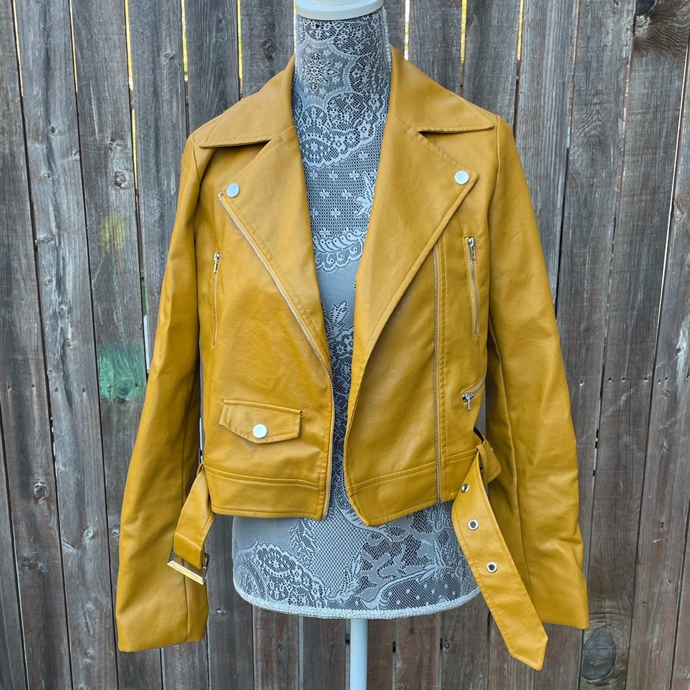 Windsor Mustard Faux Leather Moto Jacket